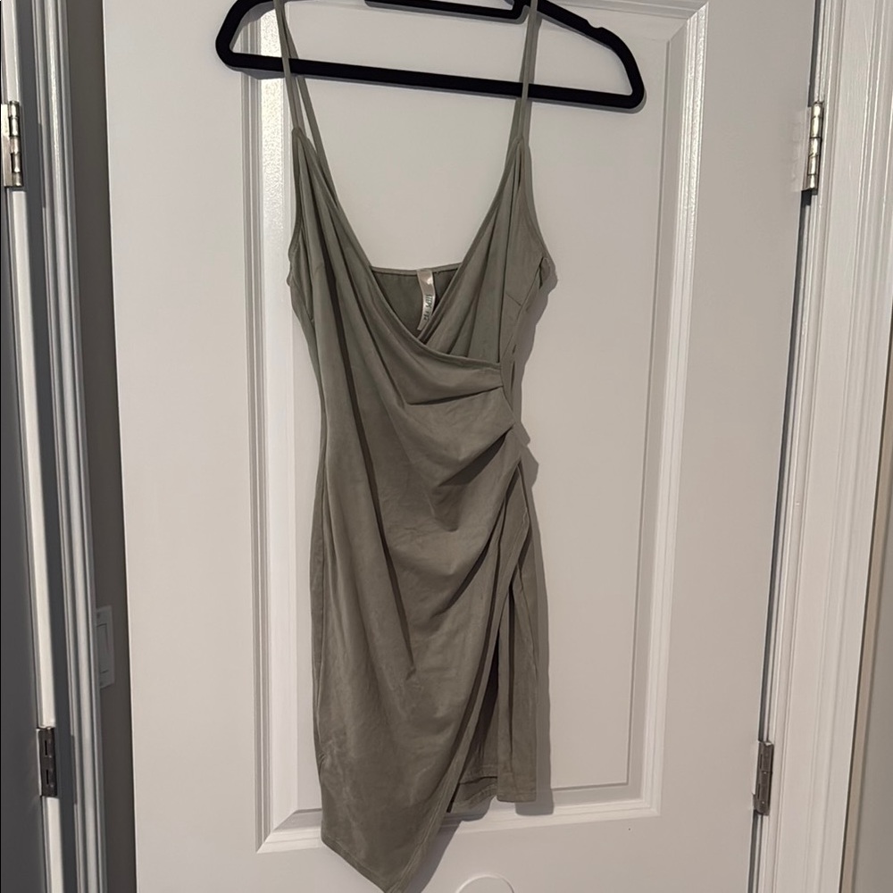 Elegant Olive Green Draped Dress